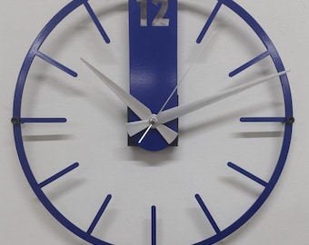 Handmade Navy Blue Metal Wall Clock: Minimalist Home Decor