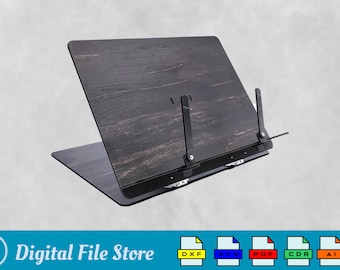 Laser Cut Book Stand SVG DXF: Wood Bookshelf Template (Digital Download)