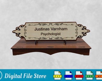 Office Name Plate Stand SVG Digital Files - Desk Name Plate - Glowforge Files - Personalized Name Plate Stand File