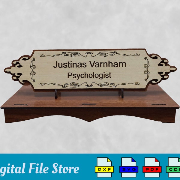 Office Name Plate Stand SVG Digital Files - Desk Name Plate - Glowforge Files - Personalized Name Plate Stand File