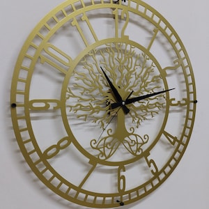 Handmade Metal Tree of Life Wall Clock - Gold Colored