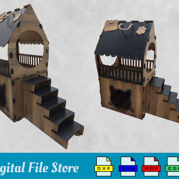 XL Cat House Laser Cut Files,  Pet House Dxf, Laser Cutting Plan With Assembly Instruction