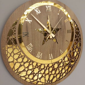 Star And Crescent Wall Clock With Plexiglass, Modern Wall Clock, Islamic Wall Clock, Clock For Wall