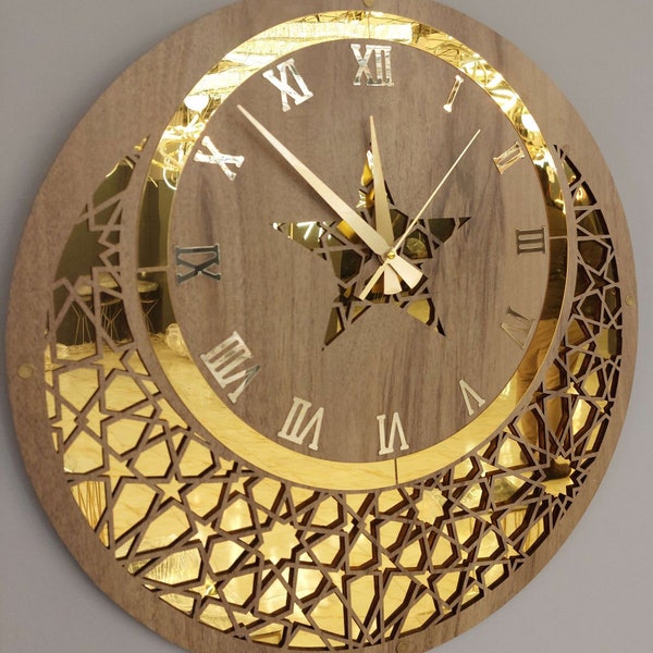 Horloge murale étoile et croissant avec plexiglas, horloge murale moderne, horloge murale islamique, horloge pour mur