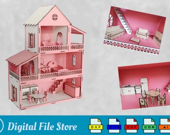 Dollhouse SVG Laser Cut File: 23pcs Furniture Miniatures (Digital Download)