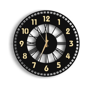 Large wooden wall clock, Wall clock with romen and latin numbers, wall clock unique, modern clocks for wall, minimalist wall clock,