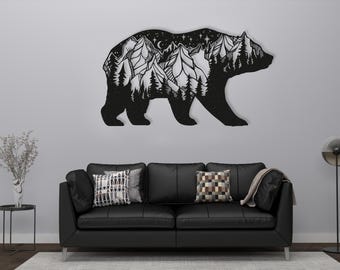 Bear and Forest Wood Wall Decor: Geometric Wildlife Art