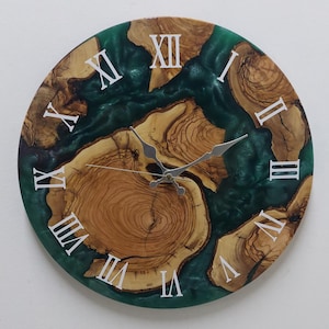 Custom Made Olive Wood Wall Clock, Epoxy and Olive Wood Wall Clock, Home gift, Rustic Olive Wood Wall Clock, Unique Handmade Wall Decor