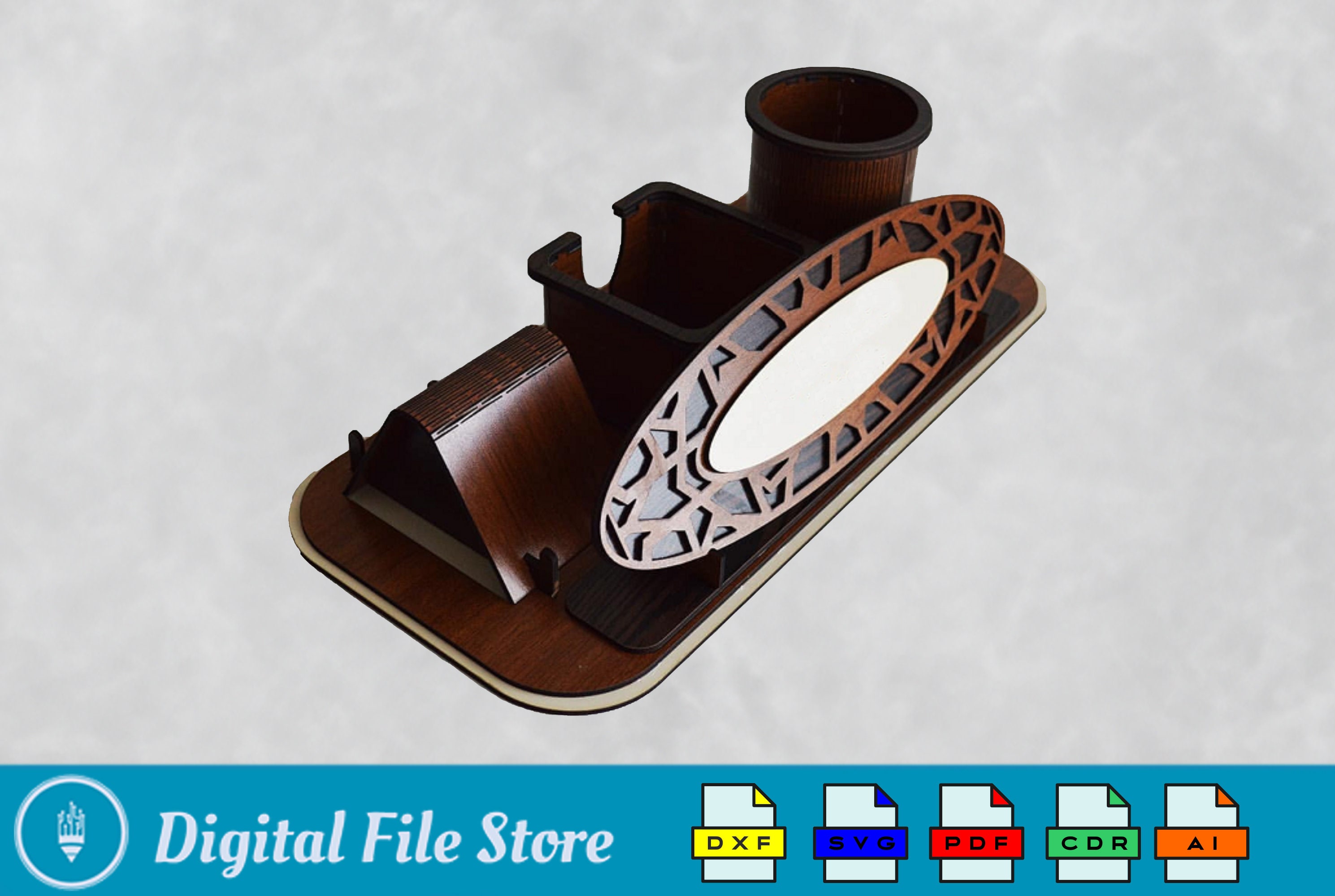 Laser Cut Desk Nameplates, Desk Name Plate With Pen and Cardholder