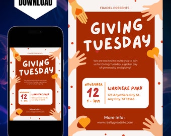 Editable Giving Tuesday Invitation, Digital Giving Tuesday Template, Printable Giving Tuesday Invite Canva Template Instant Download