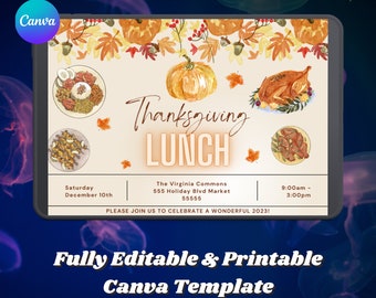 EDITABLE Thanksgiving Lunch Invitation Employee Business Work Fall Thanksgiving Lunch Party Event Invitation Thanksgiving Luncheon Invite