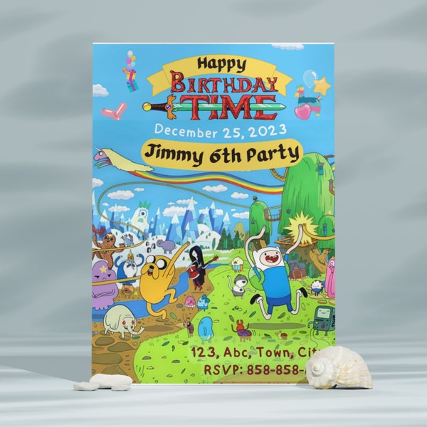 Editable Adventure Time Invitation, Digital Adventure Time Birthday Invite, Canva Adventure Time Party Invitations