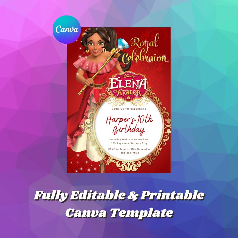 Elena of Avalor Invitation, Girl Birthday Invitation Pink, Editable ...