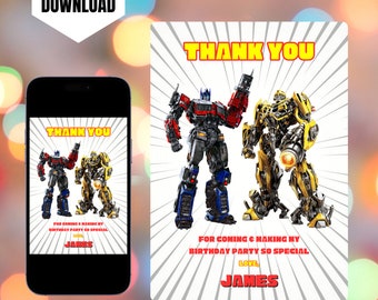 Editable Transformer Birthday Thank You Card Template, Printable Transformers Thank You Cards, Digital Kids Thank You Card Template Canva