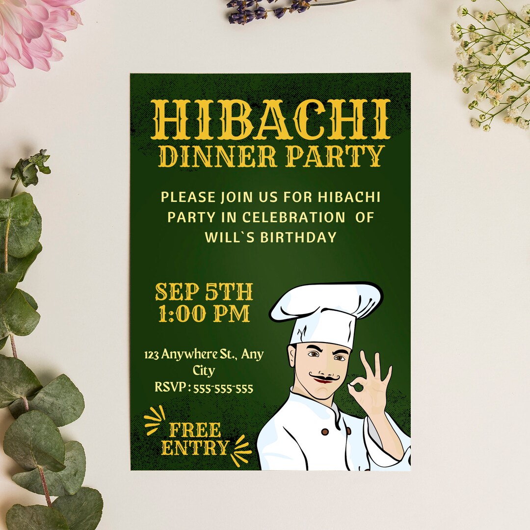 Editable Hibachi Birthday Dinner Invitation, Printable Hibachi Party ...