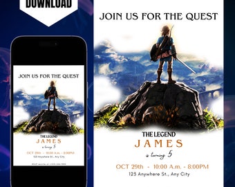 Watercolor Zelda Theme Birthday Invitation, Editable Zelda Tears of the Kingdom, Birthday Party Printable Zelda Invitation