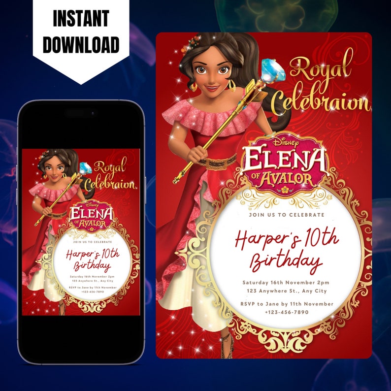 Elena of Avalor Invitation, Girl Birthday Invitation Pink, Editable ...