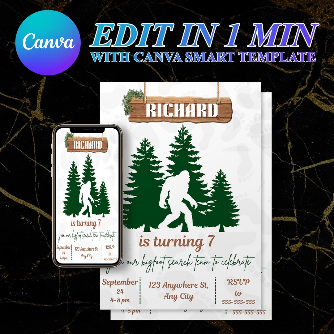 Editable Bigfoot Birthday Invitation, Bigfoot Invite Template ...