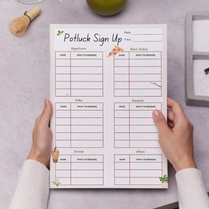 Editable Potluck Sign Up Sheet, Printable for Potluck Party, Sign Up For Potluck Lunch, Dinner, What To Bring Sheet