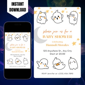 Editable A Little Boo Baby Shower Invitation, Girl Halloween Baby Shower Invite, Ghost Halloween Baby Shower Invite Template