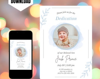 Editable Baby Dedication Invitation Template, Printable Baby Dedication Invite, Digital Girl Boy Dedication Invitation Card