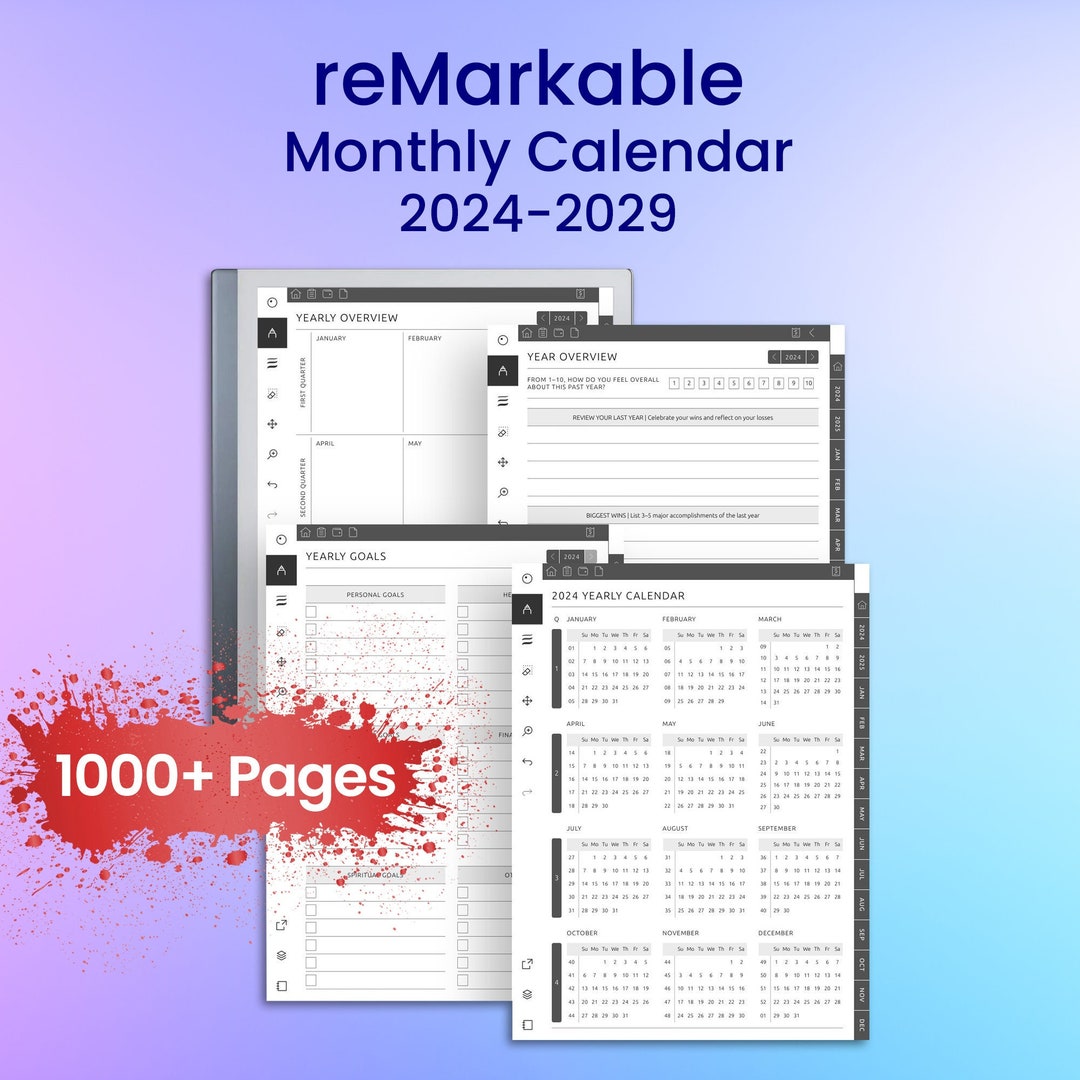 Remarkable 2 Monthly Calendar 2024-2029 Template, Remarkable Templates ...