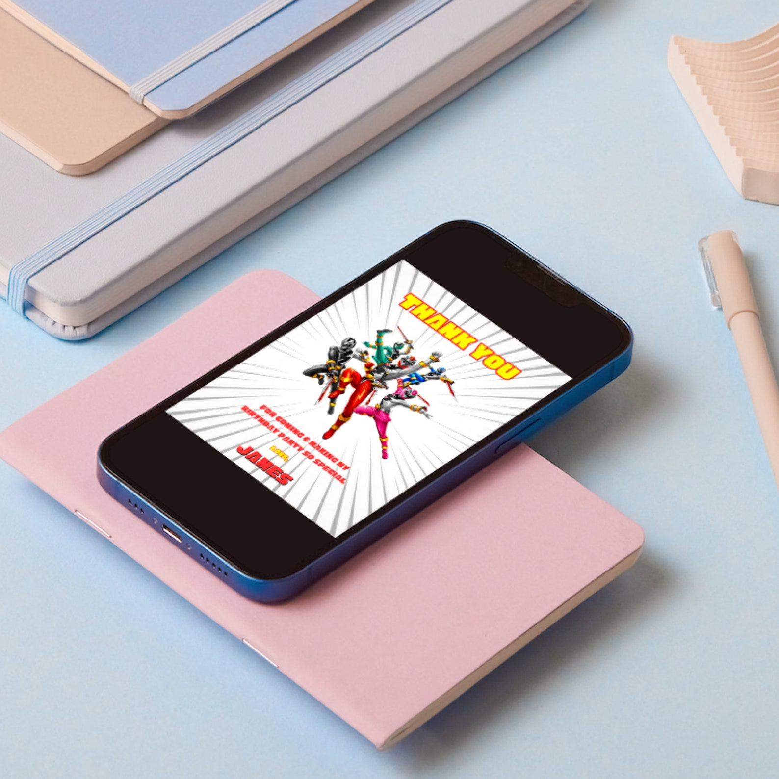Editable Power Rangers Birthday Thank You Card Template, Printable ...
