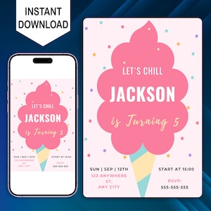 Editable Snow Cone Party Invitation, Printable Snow Cone Birthday Invite, Digital Kids Snowcone Summer Party Invitation Canva Template