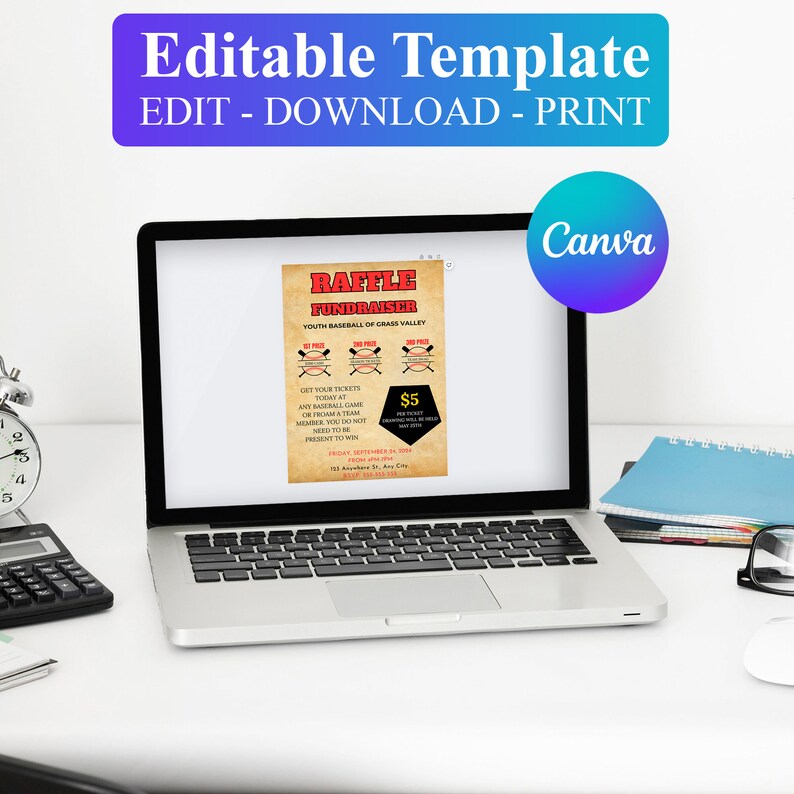 Pta Raffle Editable Raffle Fundraiser Flyer Template, Digital Raffle Ticket ...