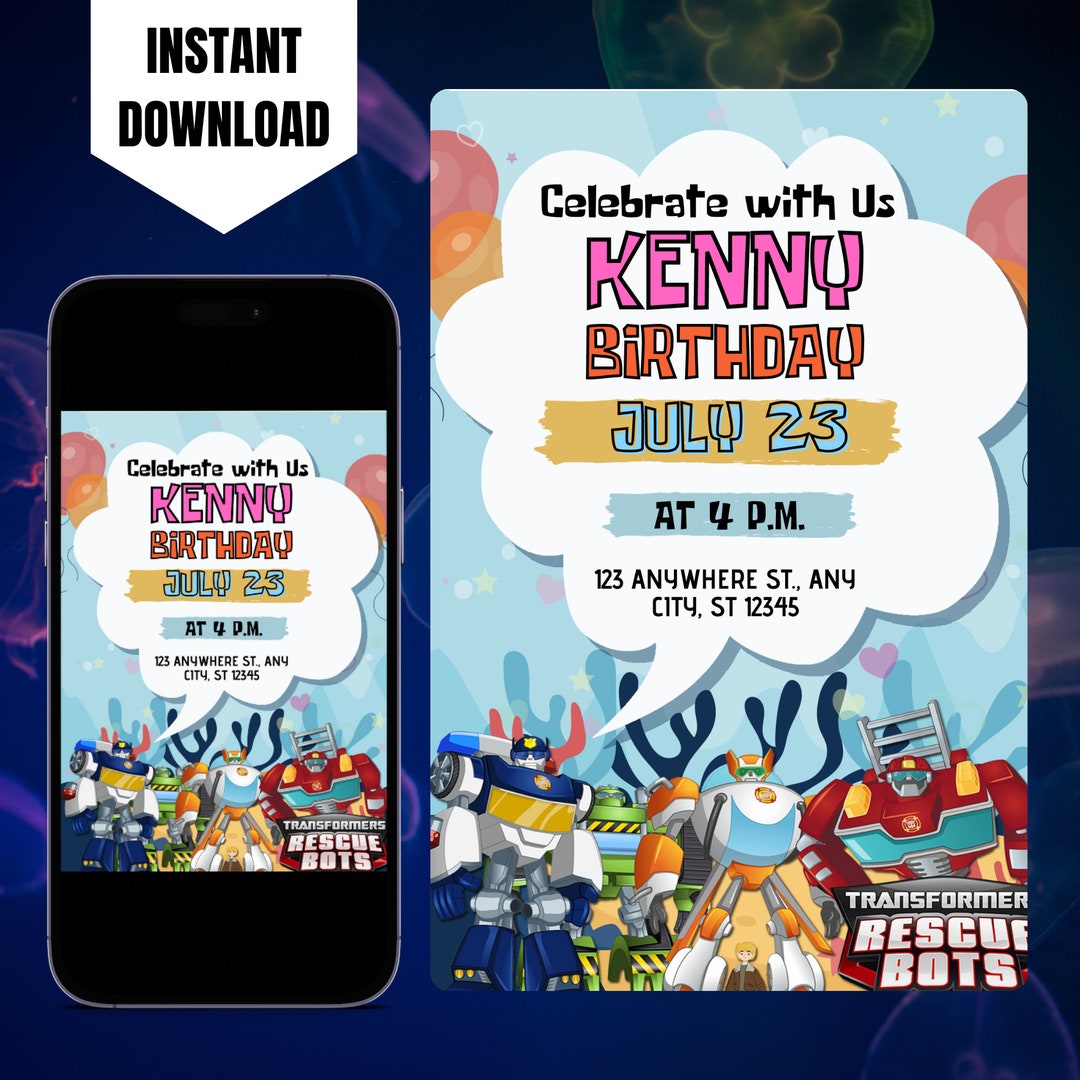 Rescue Bots Transformers Birthday Invite Template, Kids Birthday Party ...