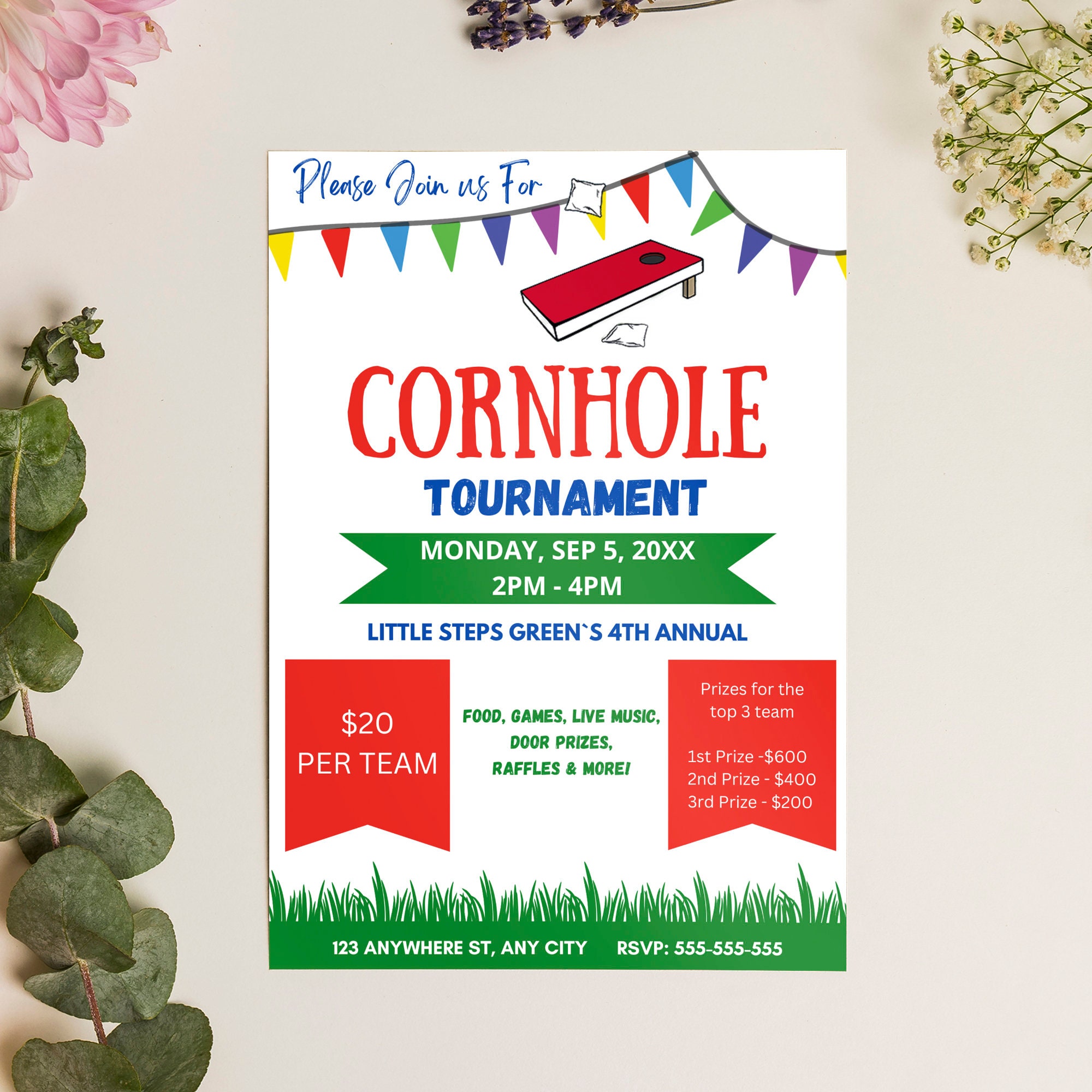 Editable Cornhole Tournament Flyer Template, Digital Cornhole Tournament Fundraiser Flyer, Printable PTA PTO School Church Charity Invite