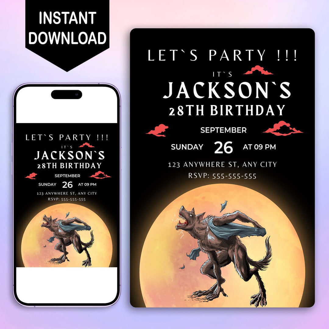 Editable Werewolf Birthday Invitation Printable Halloween Invitation Editable Werewolf Birthday Invitation Printable Halloween Invitation