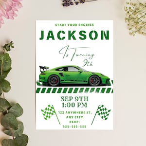 Editable Porsche Invitation, Printable Porsche Sport Car Birthday Invite, Digital Kids Race Car Birthday Party invitation Canva Template