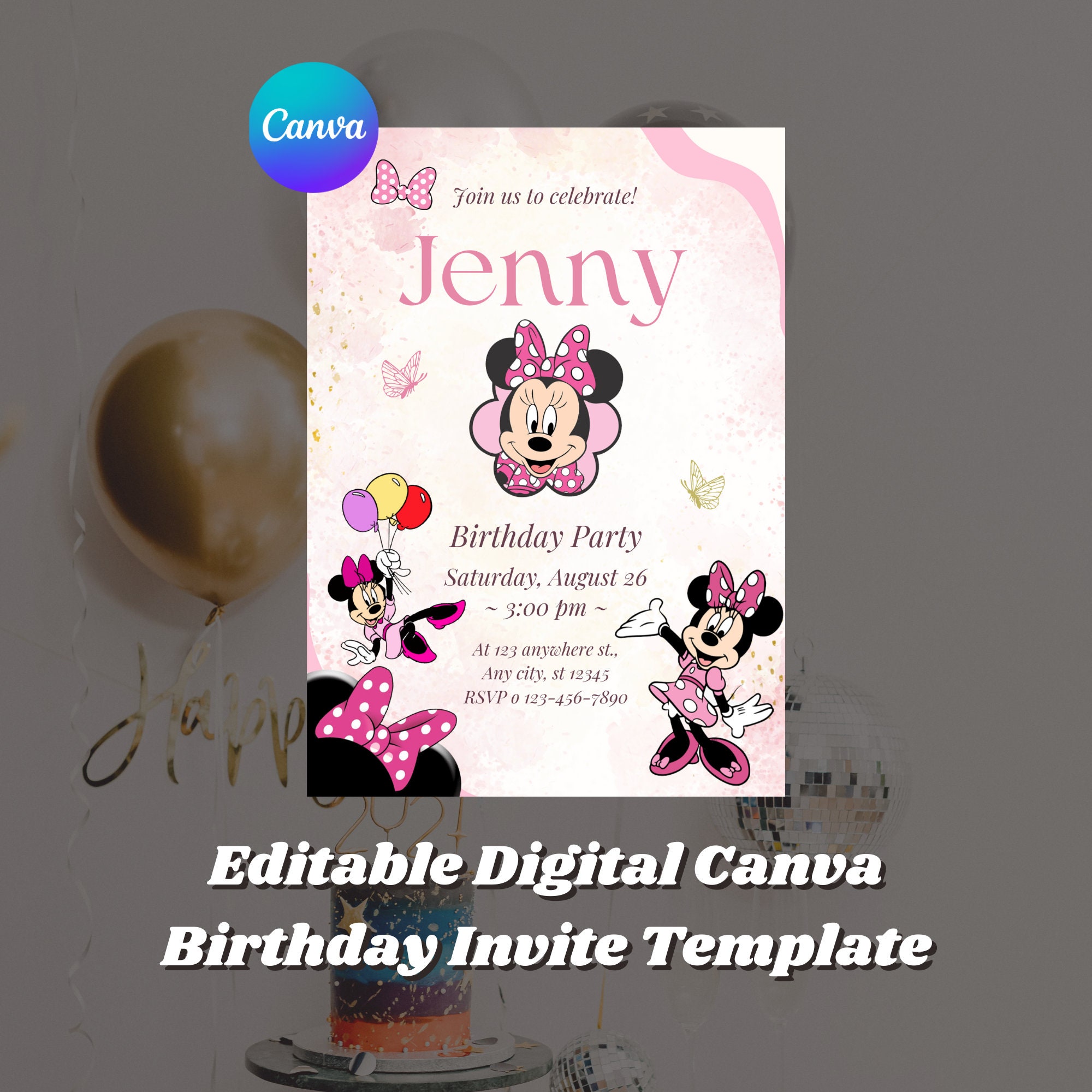 Editable Minnie Mouse Birthday Invitation Template Digital - Etsy