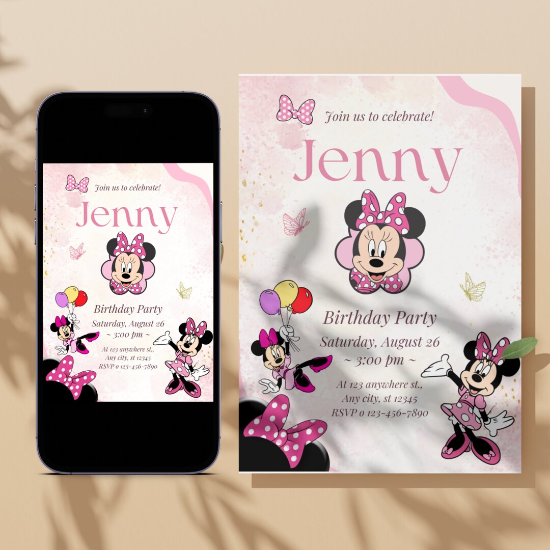 Editable Minnie Mouse Birthday Invitation Template Digital - Etsy