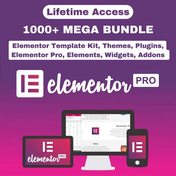 Elementor-bundel, Elementor Pro met meer dan 1000 Elementor-sjabloonkits, levenslange updates, Elementor-plug-ins, Elementor-thema, GPL