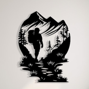 Decorazione da parete in metallo con scritta "Escursionista", decorazione da parete per escursioni in montagna, sentiero nella foresta, avventura nella natura, per cabina, soggiorno, camper, regalo da appendere alla parete.