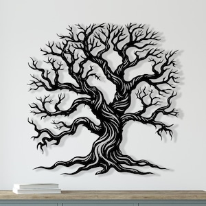 Decorazione da parete in metallo con albero della vita, decorazione da parete ispirata alla natura con albero nero, ideale per soggiorno, ingresso, camera da letto, decorazione da parete per la casa.