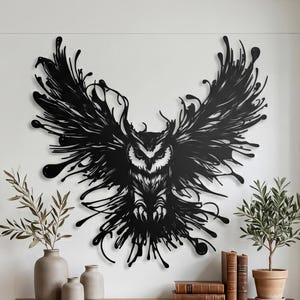 Modern Owl Metal Wall Art, Abstract Large Bird Sculpture, Industrial Home Office Decor Gift