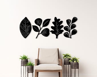 Minimalist Metal Leaf Wall Art Set of 4, Modern Botanical Decor, Housewarming Gift