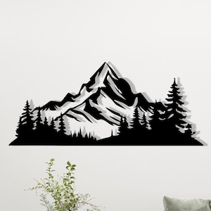 Black Mountain Metal Wall Art: Rustic Cabin Decor