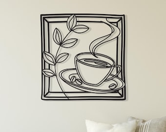 Kaffeetasse Metallwandkunst, moderne Linie Kunst, Küchendekor, Housewarminggeschenk