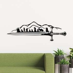 Lord of the Rings Metal Wall Art , LOTR Fellowship of the Ring Silhouette with Mountains for Fantasy Movie Fans and Geeky Home Decor