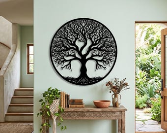 Large Tree of Life Metal Wall Art, Circular Family Sign, Spiritual Home Decor