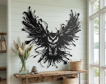 Modern Owl Metal Wall Art, Abstract Large Bird Sculpture, Industrial Home Office Decor Gift