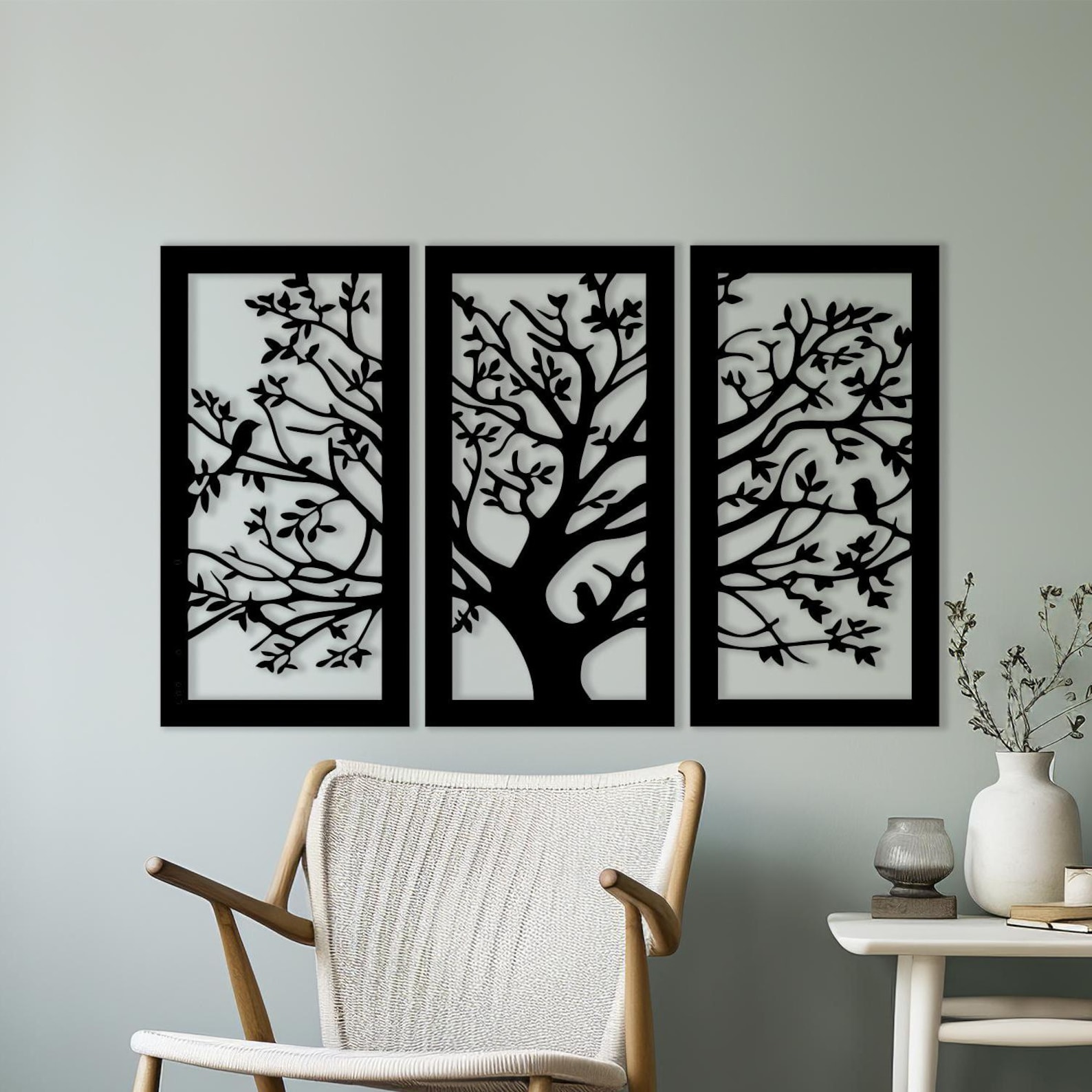Metal Tree Wall Art Set of 3, Living Room Metal Home Decor, Unique ...