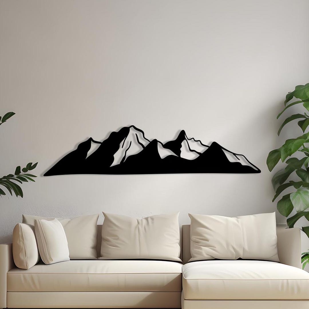 Mountain Metal Wall Art Modern Nature Decor, Black Steel Mountain ...