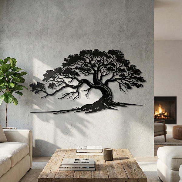 Árbol de la Vida de Metal para Pared, Silueta de Bonsái, Decoración Zen Moderna, Escultura de Acero