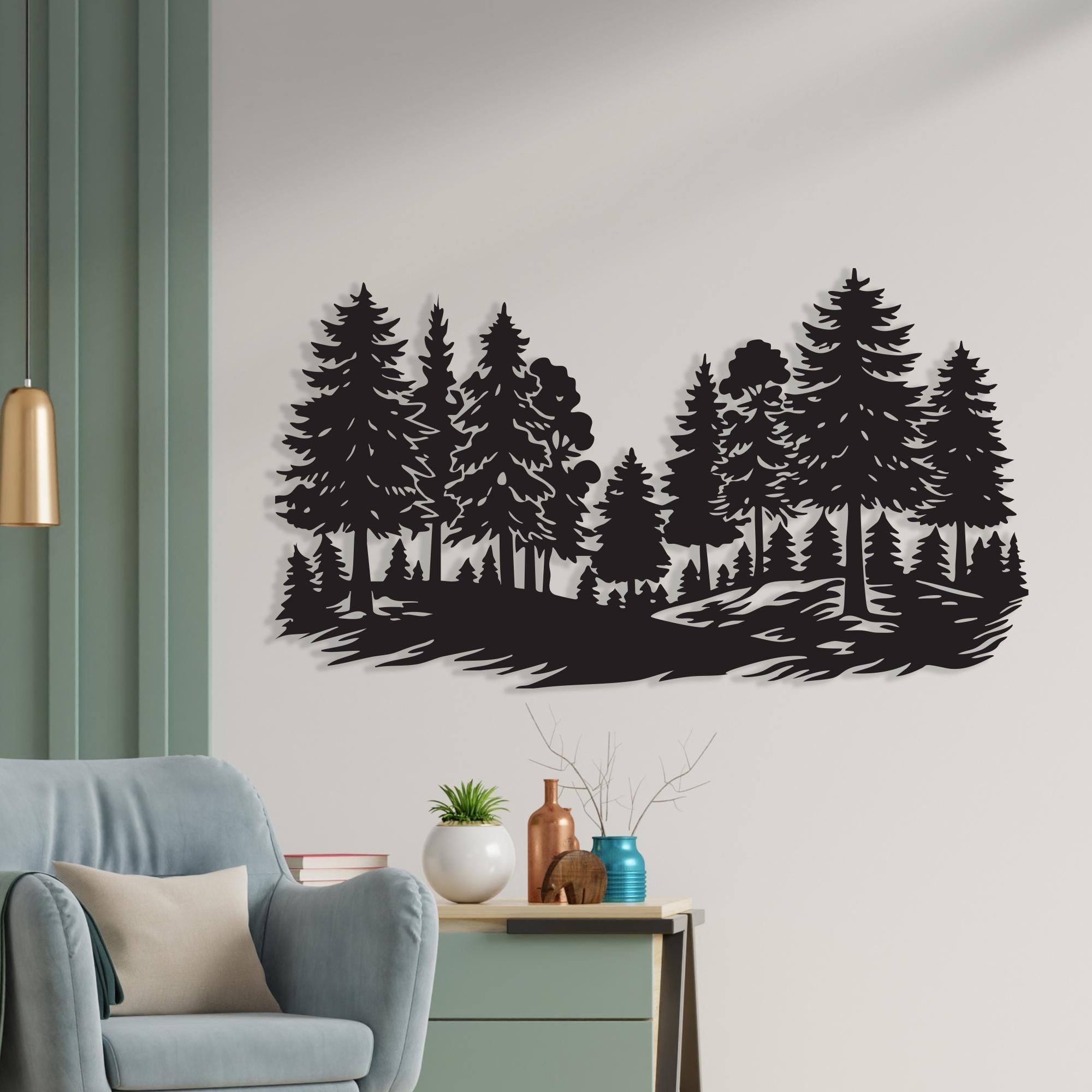 Pine Forest Metal Wall Art, Black Steel Evergreen Tree Silhouette ...