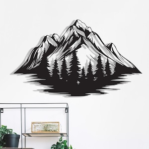 Mountain Scene Metal Wall Art: Rustic Cabin Decor